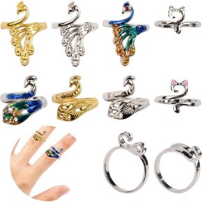 حلقة كروشيه إكسسوارات كروشيه للإصبع 10 قطع من خيوط الحياكة الكروشيه حلقة شد لأدوات الكروشيه للأمهات دليل قابل للتعديل حلقات على شكل طاووس كروشيه على شكل قطة in Kuwait