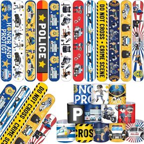 48PCS Police Party Favors Police Slap Bracelets Police Bracelets Wristbands for Police Themed Birthday Party Supplies Gifts Decorations Kids Classroom Rewards Prizes Carnival Christmas