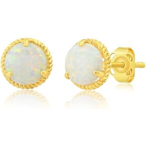 14k White or Yellow Gold Roped Halo Gemstone Round Stud Earrings for Women 6mm Birthstone with Push Backs by MAX + STONE