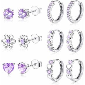 YADOCA Stud Hoop Earrings for Girls Women Hypoallergenic 𝟵𝟮𝟱 𝗦𝘁𝗲𝗿𝗹𝗶𝗻𝗴 𝗦𝗶𝗹𝘃𝗲𝗿 Post Cute Earrings Small Flower Heart Toddler Earrings Cubic Zirconia Earrings Studs Huggie Hoop Set for Sensitive Ears
