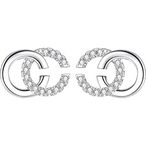 Double C Earrings for Women | Designer Earrings Chic Letter Design Stud Earrings | 92.5 Sterling Silver & AAA+ Crystals | Stunning Gift - Double C Silver