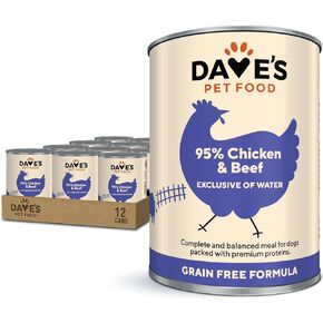 Dave's Pet Food Grain Free Wet Dog Food (95% Chicken & Beef), Made in USA, Limited Ingredients, Wheat & Gluten-Free, Added Vitamins & Minerals, 12.5 oz Cans (Case of 12)