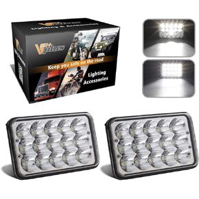 Partsam 4x6 6x4 inch LED Headlights Rectangular Sealed Beam Headlamp H4651 H4652 H4656 H4666 H6545 H4 Socket Hi/Lo Beam Compatible with 379, W900, K5 K10 K20 W3500