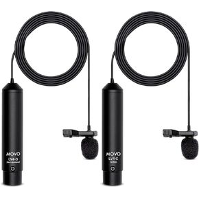 Movo LV4 Phantom Power XLR Lavalier Microphone Interview Kit with Omnidirectional and Cardioid XLR Lapel Mics, Metal Clips and Windscreens - Perfect for Video Shoots, Podcasting, YouTube Recording