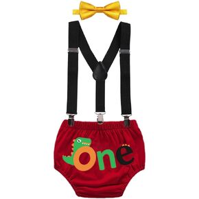 MYRISAM Dinosaur Cake Smash Outfit Baby Boys First Birthday Photo Prop ONE Bloomers Suspenders Bow Tie Baby Shower Costume