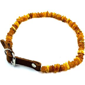 Amber Collars for Dogs & Cats - Baltic Amber Dog & Cat Collar with Adjustable Leather Strap - Raw Knotted Amber Beads (35-40cm)