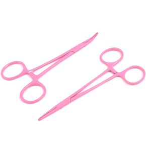 Lot of 2 Pcs Straight & Curved Mosquito Hemostat Forceps Locking Clamps 5" Pink Color Stainless Steel by G.S Online Store