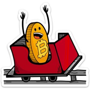 Stickeroonie Bitcoin Vinyl Sticker, Bitcoin on a Roller Coaster Ride, 4 x 4 Inches Size