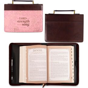Christian Art Gifts Fashion Bible Cover My Strength and My Song Roses Psalm 118:14 Faux Leather, Pink, Medium
