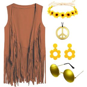 70s Disco Outfits Hippie Clothes Costume for Women, 5 Pcs 60s 70s Hippie Accessories Halloween