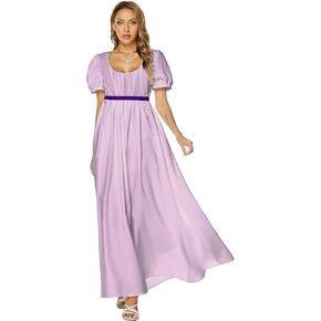 Regency Dresses for Women Victorian Tea Gown Dress with Satin Sash Vintage Ball Gown Ruffle Puff Sleeve