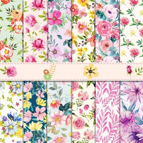 VIVIQUEN 24 Pack Floral Pattern Double-Sided Paper, 12-inches Flower Textured Scrapbook Paper Craft Paper Folded Flat for DIY Background Card Making Scrapbook Photo Album Decor