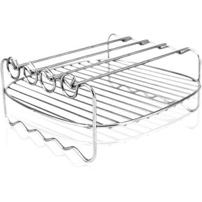 Air fryer Double Layer Round Rack with 5 Skewers Fitting XL Air Fryers（9in,Fit 5.3 QT or Above）