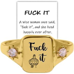 Fuck It Square Ring, Fuck It Dainty Bar Ring Stackable Statement Letter Ring, Handmade Alloy Ring, Funny Engraved Fuck It Minimalist Knuckle Ring Jewelry Gifts for women and boys