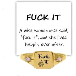 FUCk It Square Ring For Women Men, Funny Engraved Fuck It Middle Finger Dainty Bar Ring Sorority Sisters Stackable Minimalist Inspirational Fuck Off Cool Statement Signet Ring Jewelry Gifts For Girls Boys