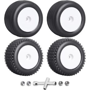 8mm Hex Wheels and Tires Rear Step Pin Tires Pre-Mounted for Losi Mini-T 2.0 WLtoys A959-B 1/18 Brushless Truck Buggy (Green Wheels)