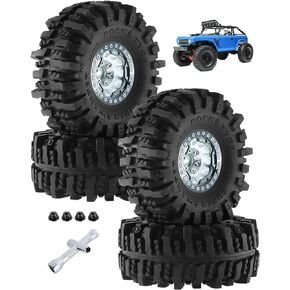 1.9 Inch RC Wheel Tire Set for 1/10 RC Crawler Axial SCX10 SCX10 II 90046 SCX10 III AXI03007 TRX4,Aluminum Beadlock Wheels & Soft Rubber Tires,4Packs,Brown