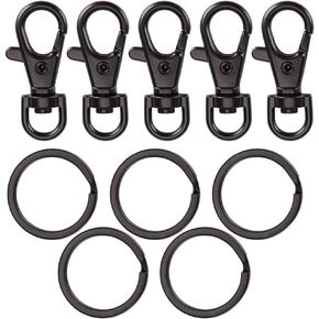 10PCS Keychain Hooks with Key Rings Swivel Clasps Lanyard Snap Hooks Metal Lobster Claw Clasps Key Chain for Lanyard Clip, Jewelry Making, Crafts (Black)