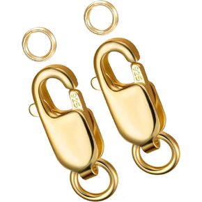 925 Sterling Silver Italian Rectangle Lobster Claw Clasp 2pcs Sliver with Closed Jump Rings for Necklaces Bracelet Or Jewelry Making, 10mmx3.8mm(0.39 x 0.15 inch)