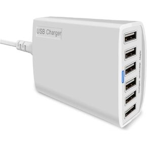 USB Charger, CIVIE High Speed 60W Multiport USB Charger 6-Port USB Desktop Charger Station Hub with PowerSmart Technology for Smartphone, iPhone, Samsung, Huawei, Ipad, Table and More
