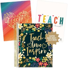 bloom daily planners 2024-2025 Academic Year Teacher Planner & Calendar - 7 Period Lesson Plan Organizer Book with Frosted Cover - 9" x 11" (Interchangeable Cover) - Bold & Bright