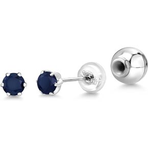 Gem Stone King Platinum Blue Sapphire Stud Earrings For Women (0.44 Cttw, Gemstone September Birthstone, Round 3.5MM)
