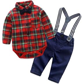 3Pcs Baby Boys Gentle Long Sleeve Bowtie Bodysuit Shirt Vest with Pants Clothing Set Outfit