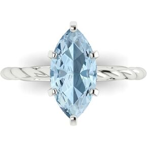 Clara Pucci 2.1 ct Marquise Cut Solitaire Rope Twisted Knot Blue Simulated Diamond Classic Anniversary Promise ring 18K White Gold