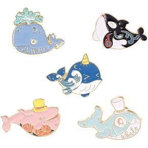 5pcs marine animal brooch pink pattern whale metal badge bag accessories buckle pin metal jewelry badge