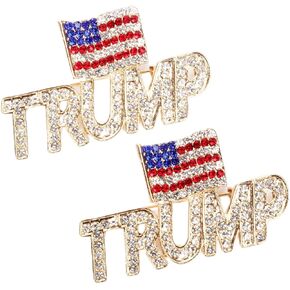 2pcs Trump Pin with USA Flag, Crystal Trump Lapel Brooch Memorabilia Gift for 2024 United States Presidential Election