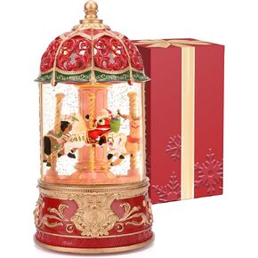 Carousel Snow Globe, Lighted Christmas Snow Globes Lantern, Music Box for Girls, Vintage Carousel Christmas Decoration Indoor Home Décor & Gift, 6H Timer, USB/Battery Operated, Santa on Carousel in Kuwait