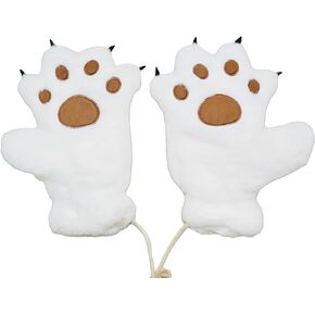 Furry Cute Bear Claw Gloves, Plush Animal Paw Mittens Cute Cat Claw Winter Warm Handwear for Xmas Halloween Kids Women (White)