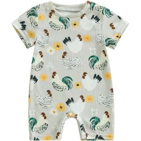Newborn Baby Boy Girl Farm Outfit Chicken Romper Jumpsuit Short Sleeve One Piece Bodysuit Country Stuff Clothes