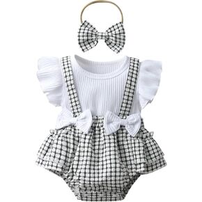 Infant Baby Girls Summer Clothes Playsuits Ruffled Bodysuit+Headband Fly Sleeve Romper Jumpsuit Outfits in Kuwait