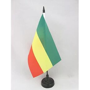 علم طاولة بدون أذرع من AZ FLAG مقاس 5 بوصة × 8 بوصة - علم المكتب المدني الإثيوبي مقاس 21 × 14 سم - عصا وقاعدة بلاستيكية سوداء