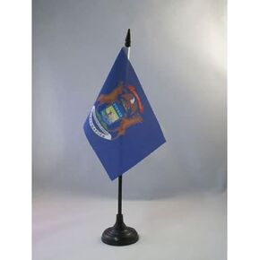 AZ FLAG Michigan Table Flag 4'' x 6'' - US State of Michigan Desk Flag 15 x 10 cm - Black Plastic Stick and Base
