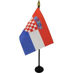 AZ FLAG Croatia Table Flag 4'' x 6'' - Croatian Desk Flag 15 x 10 cm - Golden Spear top