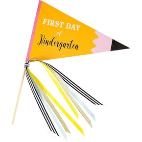 CINPIUK First Day of School Flag DIY 2024 Back to School Pennants, First Day of Kindergarten Flag with Ribbons Make Your Own School Photo Prop, Yelow