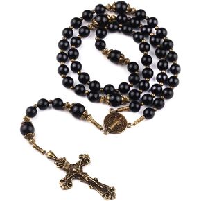 St. Benedict Medal Black Onyx Stone Rosary