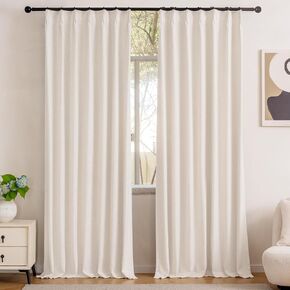 Natural Thick Linen Blended Pinch Pleated Blackout Curtains 63 Inch Length 2 Panels Set for Bedroom Living Room Darkening Thermal Insulated 2 Pages Pinch Pleat Drapes with Hooks 40" Wx63 L