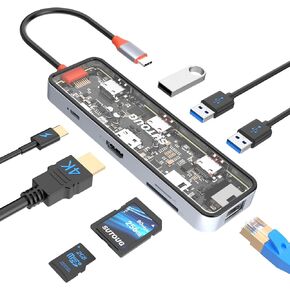 8 in 1 USB C Hub, USB C Hub Multiport Adapter with 4K HDMI, 100W PD, 5Gbps USB 3.0, USB 2.0 Port, Ethernet Port, SD&TF Card Reader, USB C Dongle for Other Type C Devices