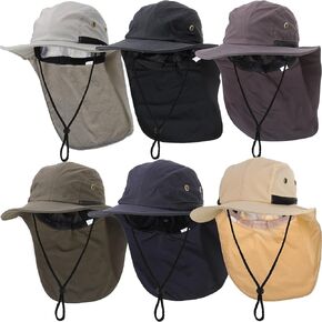 6 Pieces Unisex Sun Hats for Men and Women Hiking Hat Safari Hat Wide Brim UV Sun Protection Cap with Neck Flap for Outdoor Fishing Adventuring Gardening Beach, 6 Colors in Saudi Arabia