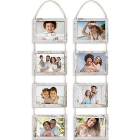 Icona Bay 4x6 Wall Hanging Picture Frames Collage w/ 8 Openings (Distressed White, 2 Pack), Casual Style Wood Composite Frames, Wall Mount Only, Bliss Collection