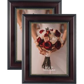 GraduatePro 8x10 Picture Frame for Tabletop Display and Wall Mounting Wooden 2 Pieces Mahogany with Gold Beaded Collage Brown