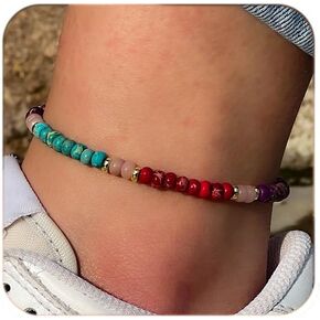 Natural Stone Beaded Anklets Bracelets for Women Handmade Beaded Anklet Bracelet Waterproof Boho Beads Ankle Bracelet Adjustable Summer Jewelry Gift