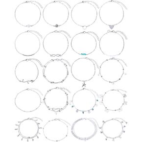 20 قطعة قابل للتعديل سلسلة القدم الشاطئ خلخال سوار الكاحل سلاسل القدم مجموعة مجوهرات للنساء الفتيات (الفضة) in Kuwait