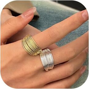 Stackable Gold Silver Rings Set for Women Teen Girls,Minimalist Adjustable Wave Stacking Line Rings Set,Fashion Chunky Promise Statement Rings Set Party Jewelry Gifts