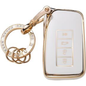 Gematay for Lexus Key Fob Cover with Keychain, Key Shell Cover Holder for Lexus RX ES GS LS NX RS GX LX RC LC Smart Remote Control, White