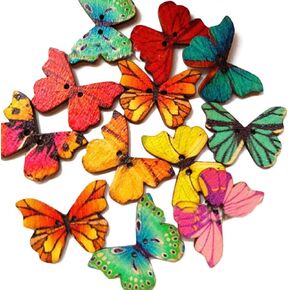 Jowxsx 50 x Wooden Buttons 2 Hole Wooden Buttons Butterflies Shape Buttons Sewing Buttons Sewing Notions and Supplies for DIY Crafts Knitting Sewing Baby Clothes Multicolor 21 * 28mm