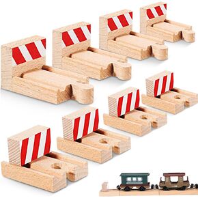 Liliful 8 Pieces Wooden Train Track Bumpers, Male Bumpers and Female Bumpers Wooden Train Track Accessories Compatible with Most Train Tracks, Multi Style